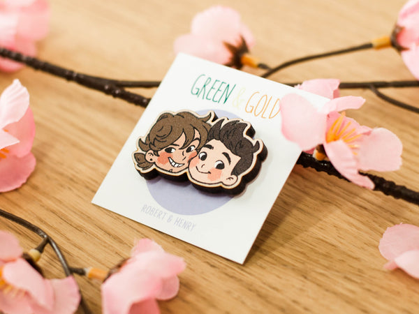 [Wooden Pin] "Robert+Henry"